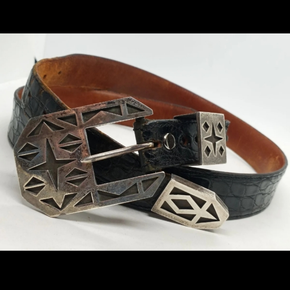 Out of Sante Fe Genuine Alligator Belt Cress Sterling Silver Buckle Vintage USA - Picture 10 of 16